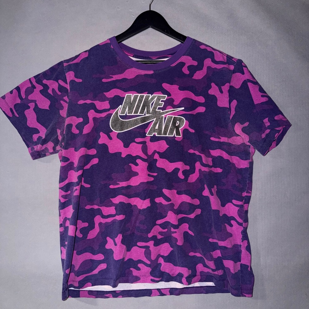 Nike T-Shirt Mens XL Purple Camo Good Nike Air Logo Graphic Tee Short Sleeve